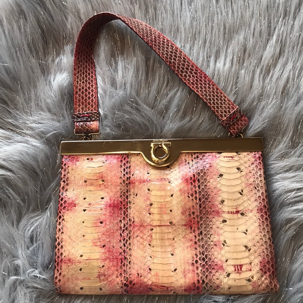 Salvatore Ferragamo Python Skin Frame Clutch - image 7